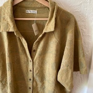 FREE PEOPLE Oversized olive Green Gold Cotton Summer Shirtdress